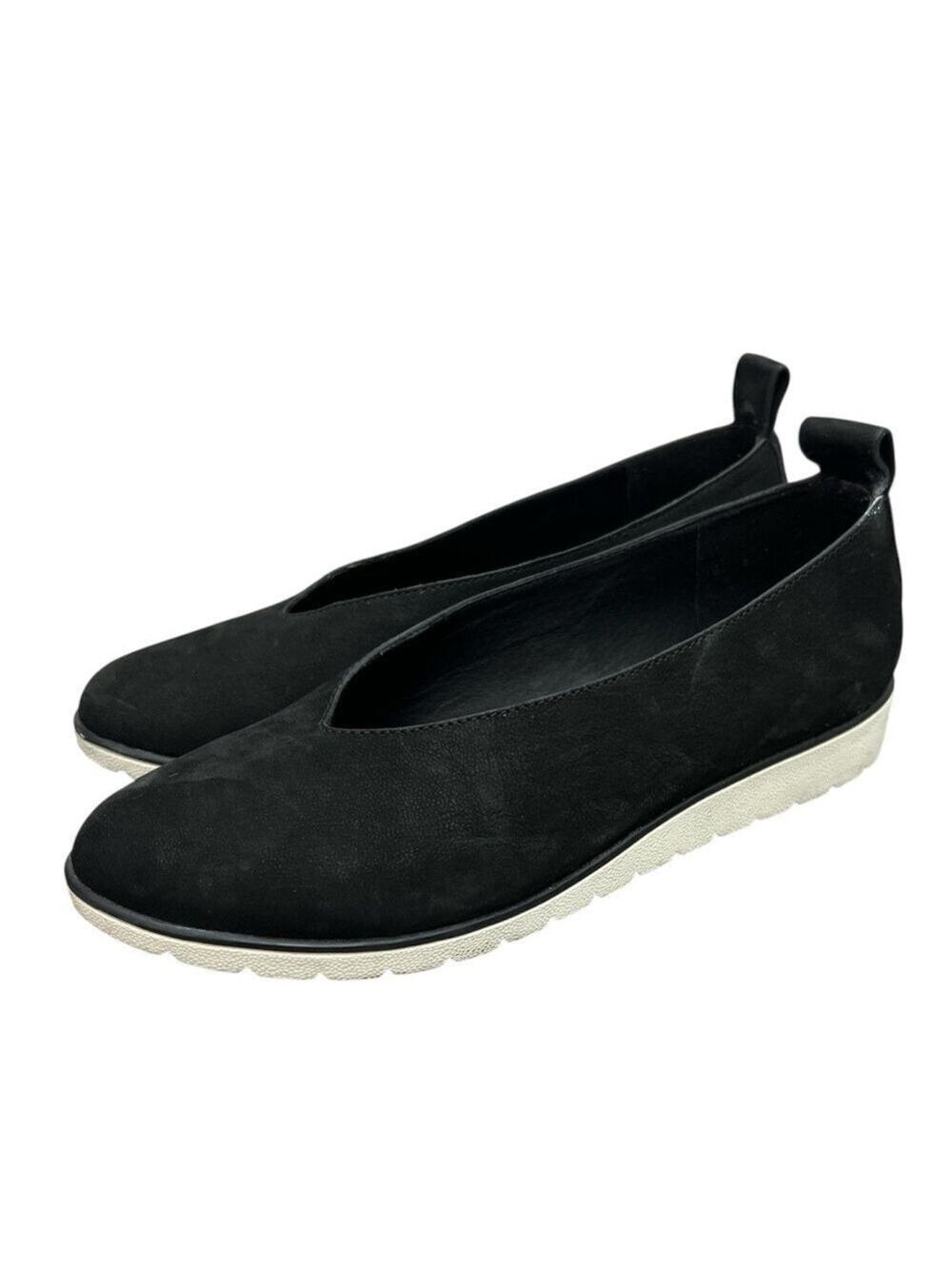Eileen Fisher Humor wedge ballet flat in black suede white outsole shoes 6.5